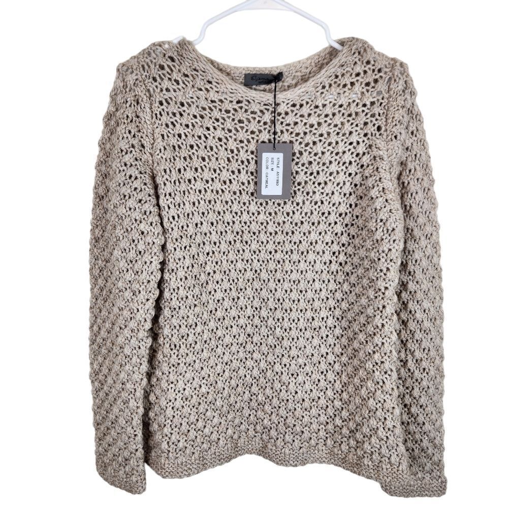 NWT Elsamanda Chunky Knit Alpaca Wool Sweater Boho Semi See Through Tan M